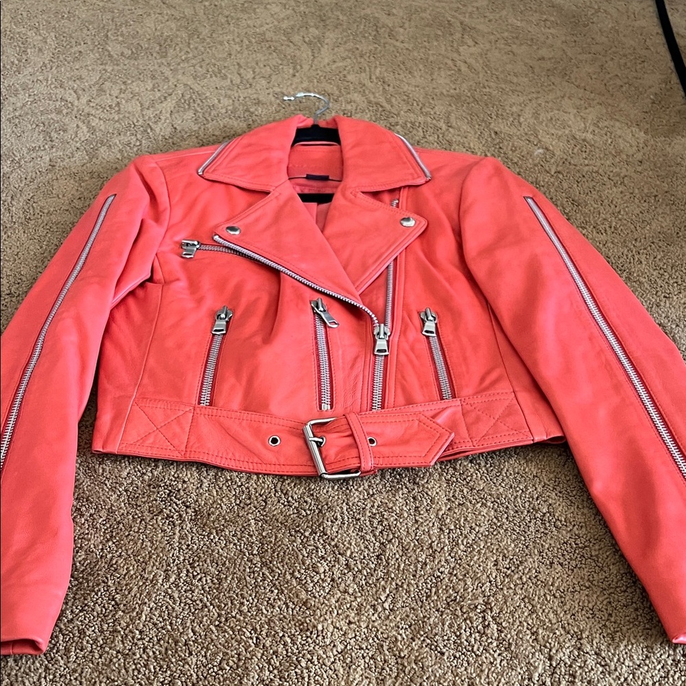 Amaryllis Vibrant Coral Leather Jacket